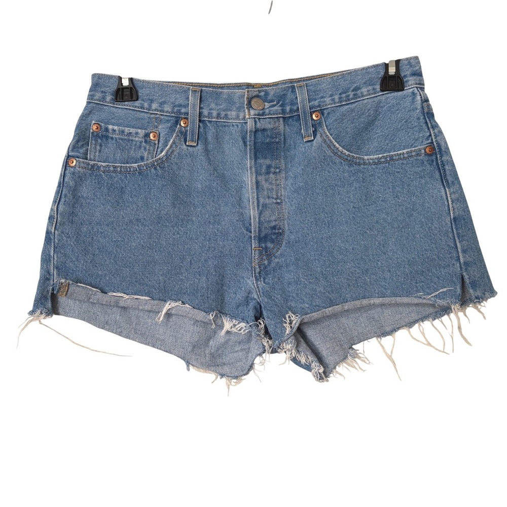 Levi's Womens 29 501 Original Cut Off Shorts Blue High Rise Denim Cotton Concert